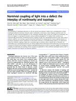 Nontrivial coupling of light into a defect: the interplay of nonlinearity and topology